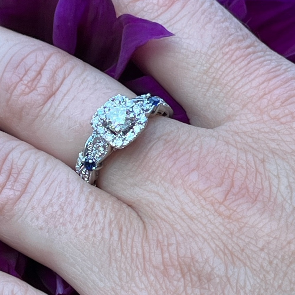 Vera Wang Diamond and Sapphire Ring with Connected Diamond Band size 6